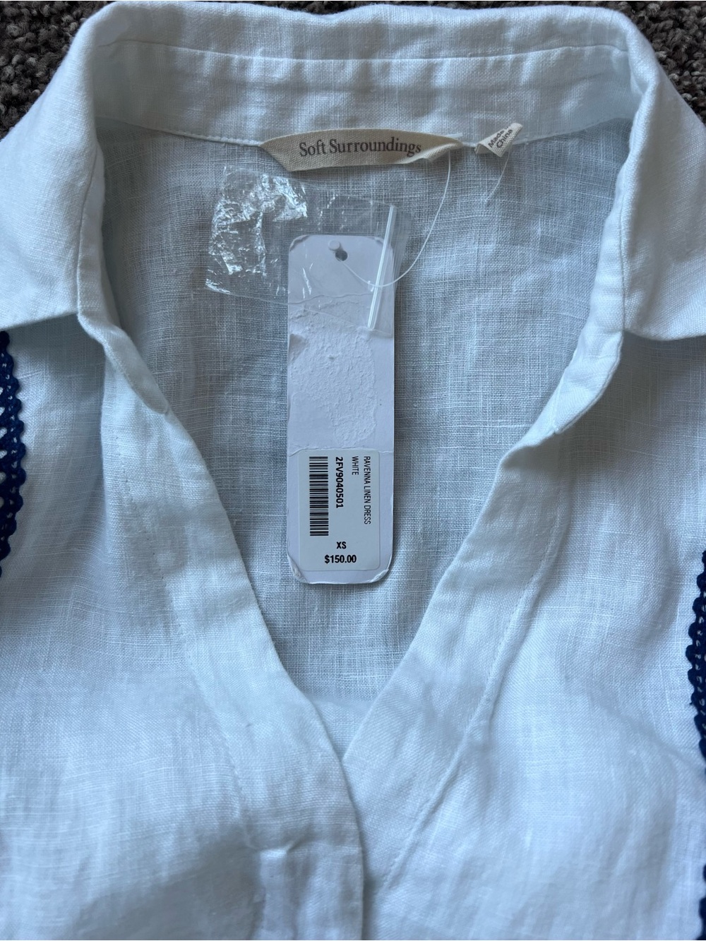 Soft Surroundings White Linen Maxi Dress with Navy Trim  dress for beach 100/% - Picture 5 of 6